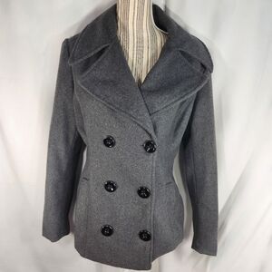 Rampage Grey Pea Coat w/ Pockets & Martingale Belt Strap Size Medium